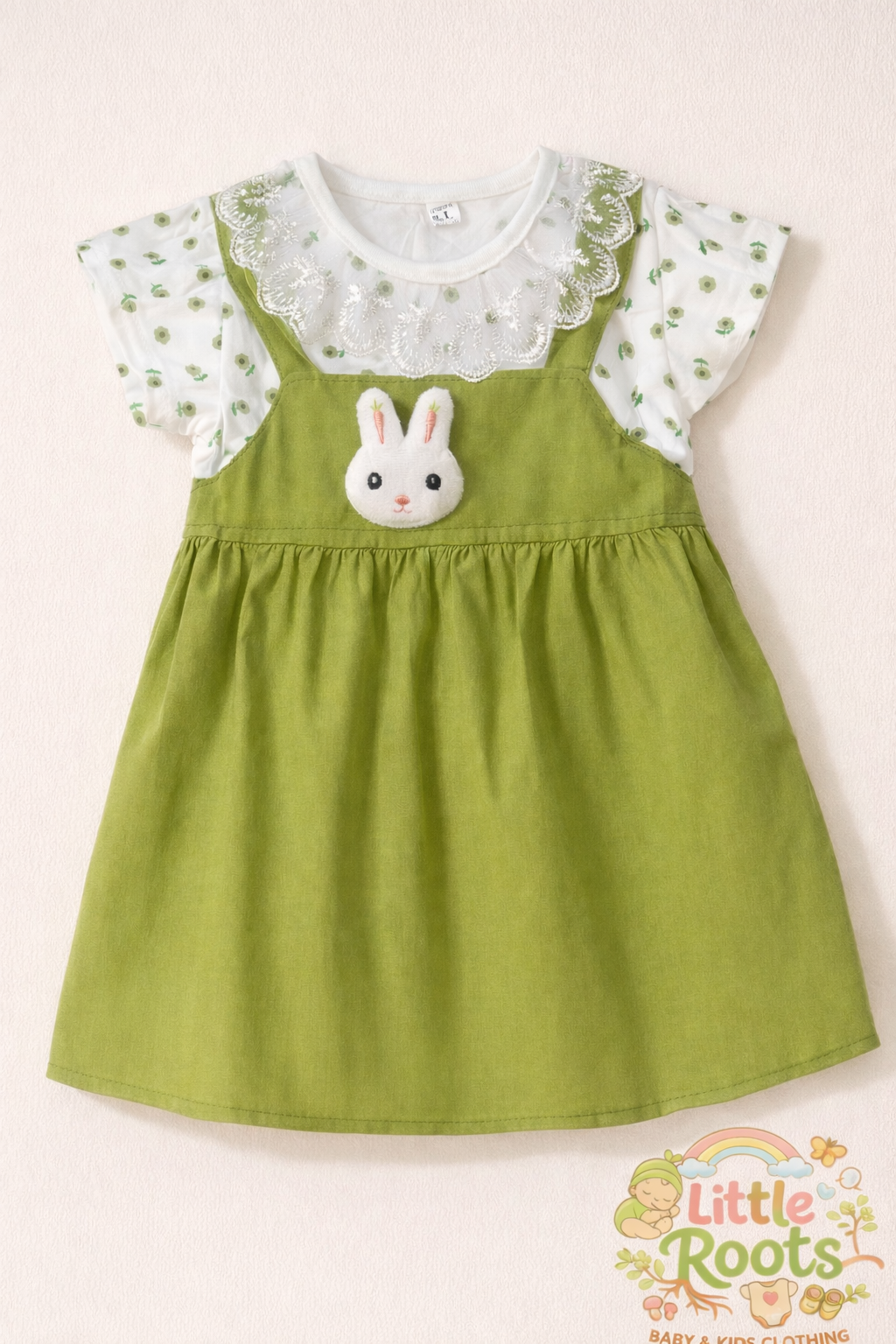 Baby Girl Bunny Frock – Floral Lace Collar Dress