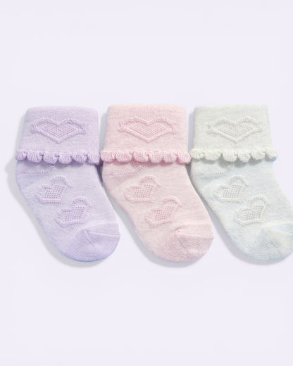 3 Pcs Baby Girl Socks Set – Soft Cotton Heart Design Newborn Socks