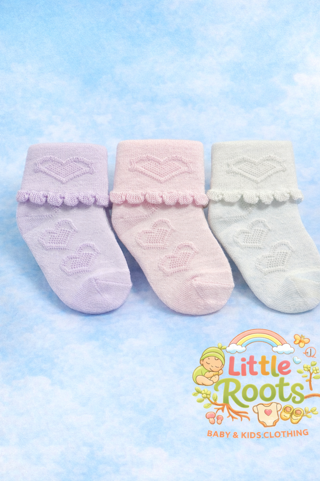 3 Pcs Baby Girl Socks Set – Soft Cotton Heart Design Newborn Socks