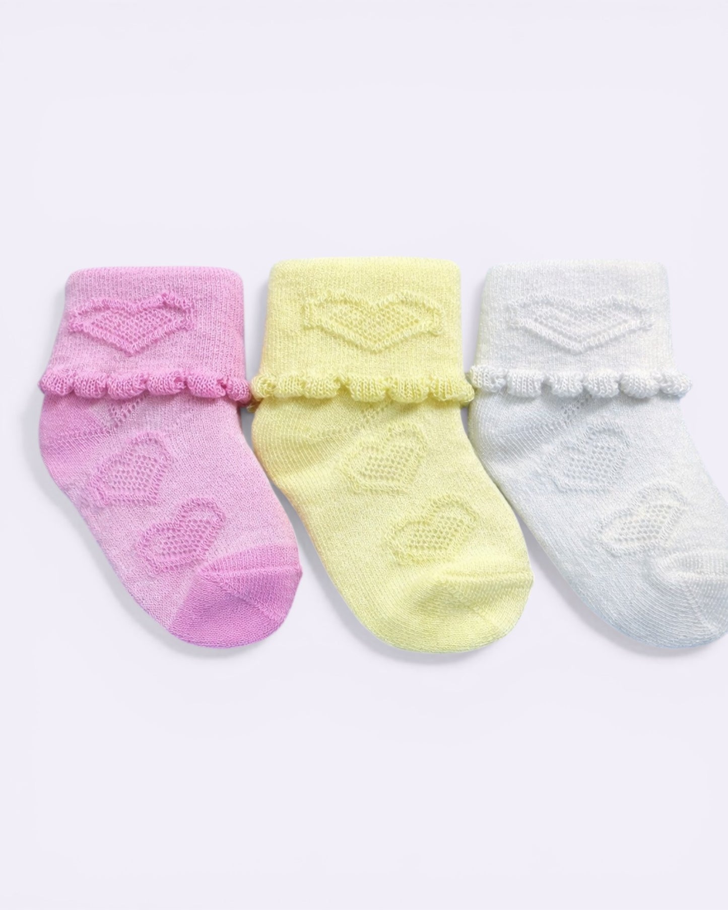 3 Pcs Baby Girl Socks Set – Soft Cotton Heart Design Newborn Socks