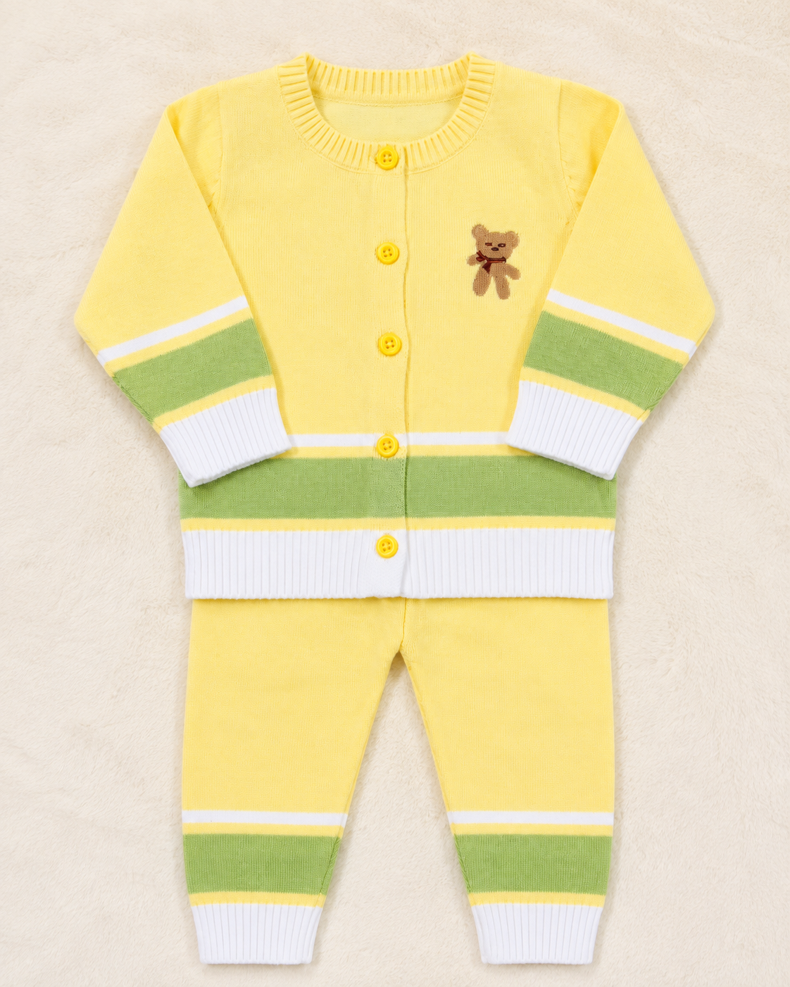 Woolen Baby Girl 2-Piece Winter Set – Teddy Bear Shirt & Trouser