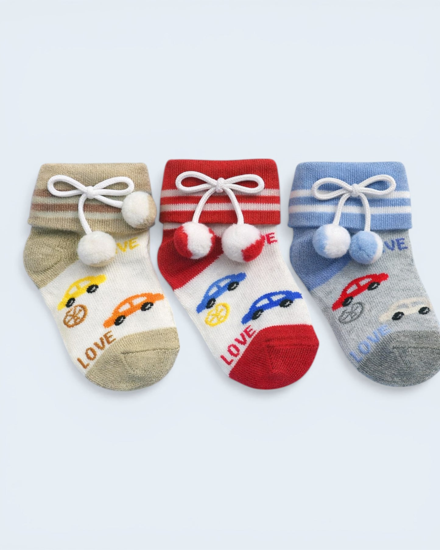 3 Pcs Baby Socks Set – Soft Cotton Car Print Newborn Socks