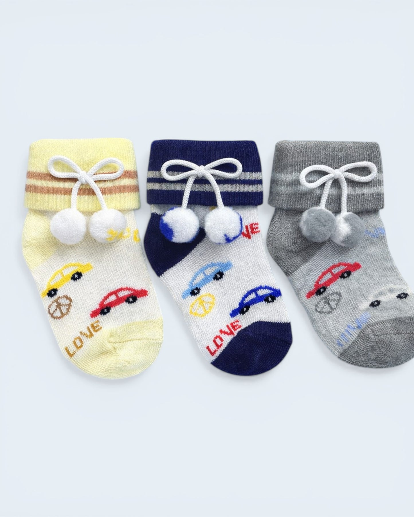 3 Pcs Baby Socks Set – Soft Cotton Car Print Newborn Socks