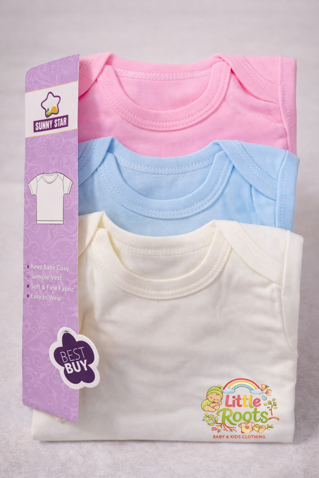 Pack of 3 Colorful Baby Vests (0–3 Months) – Soft Cotton Newborn Essentials
