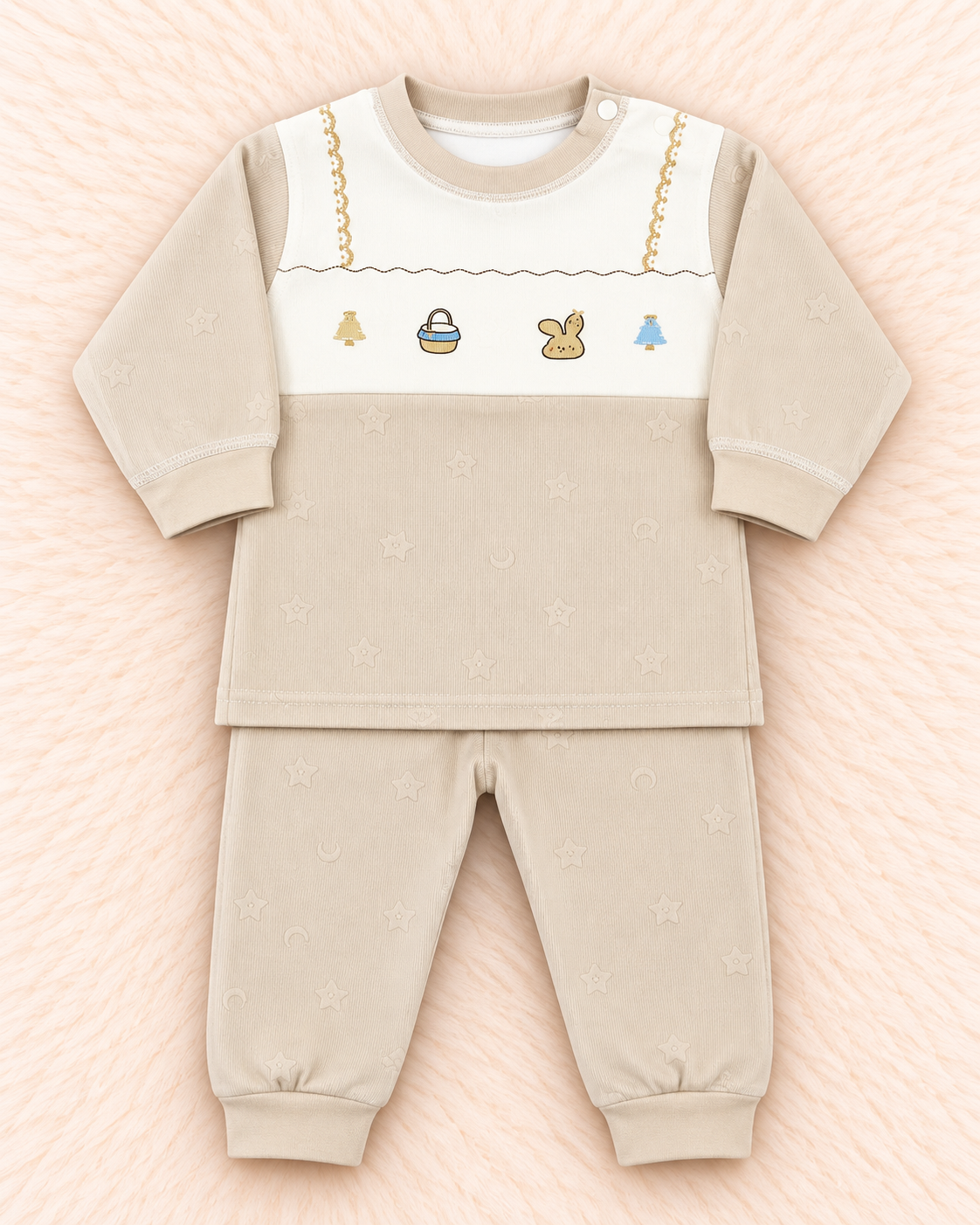 Imported Warm Velvet Baby Shirt & Trouser Set – Star Print | Littleroots Pakistan