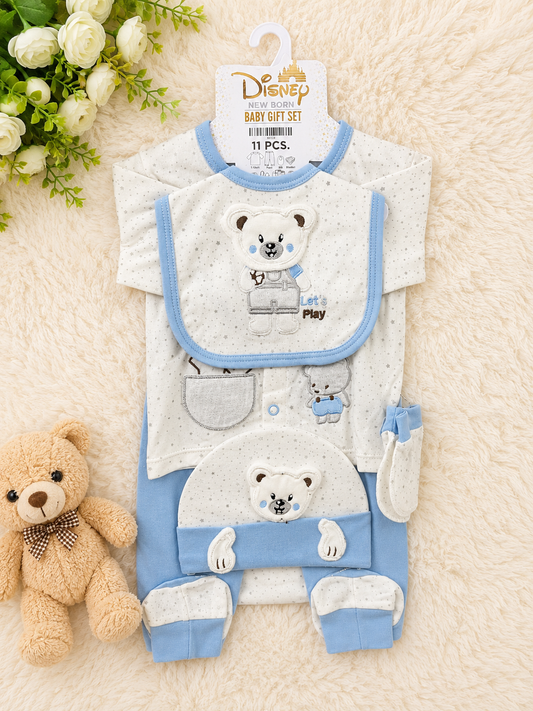 Disney Newborn Baby 11 PCS Starter Gift Set – Soft Cotton Essentials for Boys & Girls | 0-3 Months