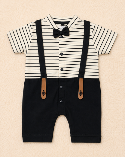 Premium Gentleman Baby Boy Romper with Bow Tie & Suspender Design | 3-9 Months