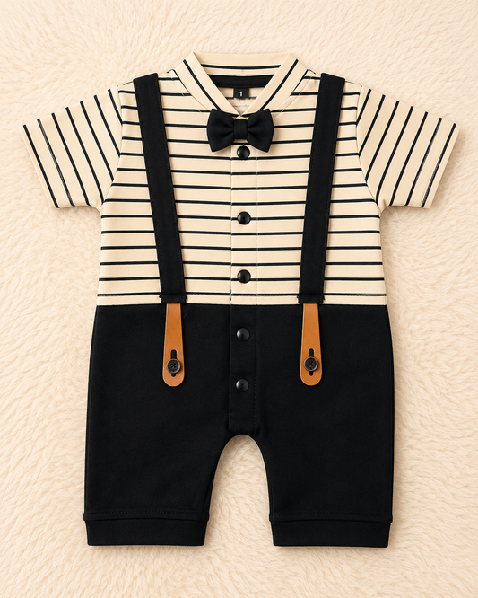 Premium Gentleman Baby Boy Romper with Bow Tie & Suspender Design | 3-9 Months