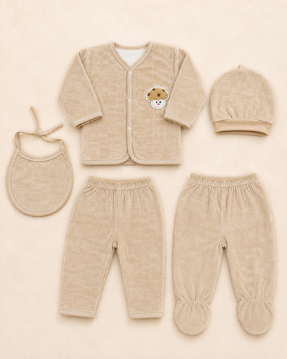 Imported 5-Piece Newborn Winter Set with Towel Lining | 0-3 Months