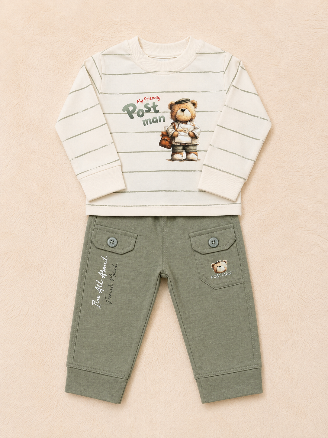 Baby Boy Postman 2-Piece Blended Outfit Set – Long Sleeve T-Shirt & Trouser