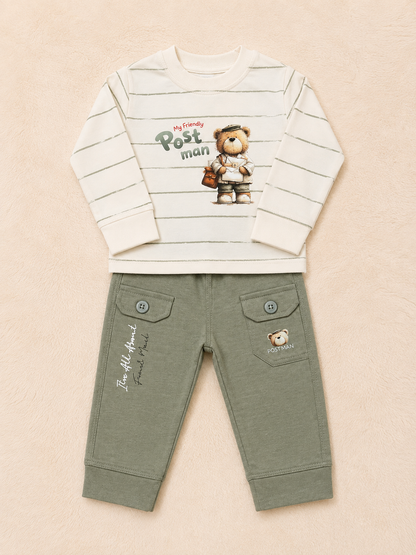 Baby Boy Postman 2-Piece Blended Outfit Set – Long Sleeve T-Shirt & Trouser