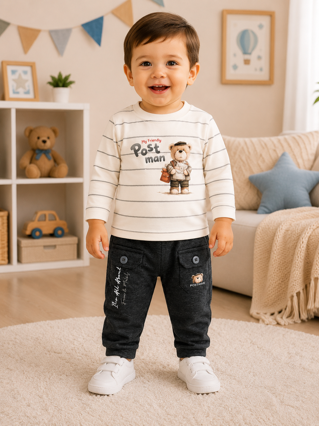 Baby Boy Postman 2-Piece Blended Outfit Set – Long Sleeve T-Shirt & Trouser