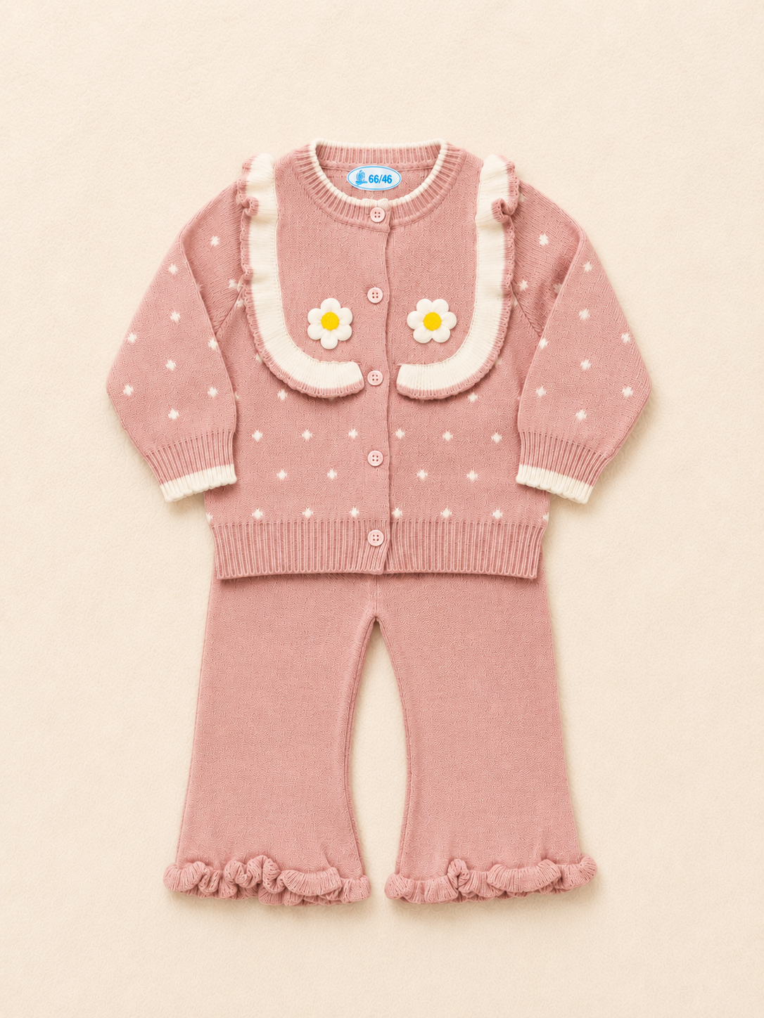 Tea Pink Woollen Baby Girl 2-Piece Set – Floral Ruffle