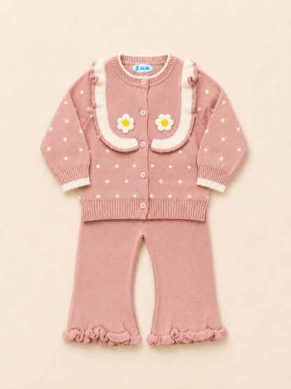 Tea Pink Woollen Baby Girl 2-Piece Set – Floral Ruffle