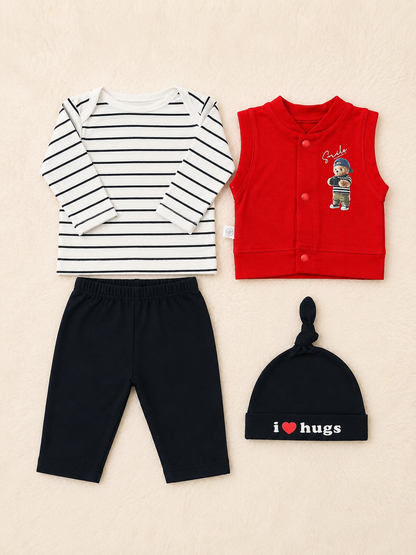 Baby Boy 4 Piece Full Sleeve Suit with Sleeveless Vest | 0–6 Months | LittleRoots Pakistan