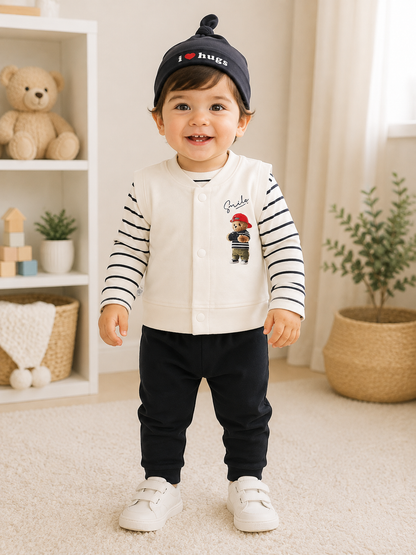 Baby Boy 4 Piece Full Sleeve Suit with Sleeveless Vest | 0–6 Months | LittleRoots Pakistan