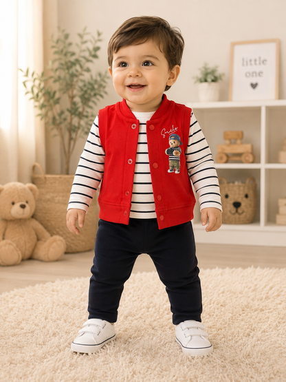 Baby Boy 4 Piece Full Sleeve Suit with Sleeveless Vest | 0–6 Months | LittleRoots Pakistan