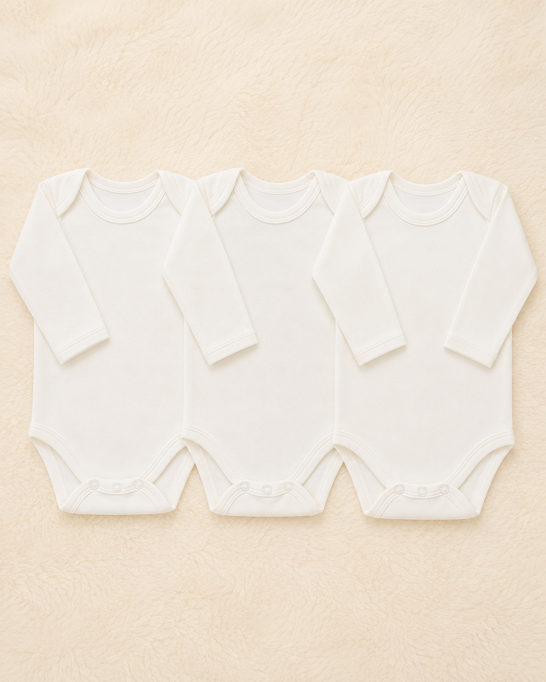 3-Pack Premium Baby Long Sleeve White Bodysuits (0-3 Months) | Soft Cotton Rompers | LittleRoots Pakistan