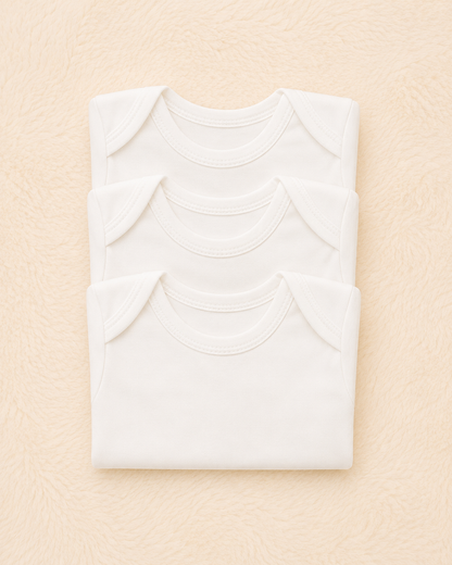 3-Pack Premium Baby Long Sleeve White Bodysuits (0-3 Months) | Soft Cotton Rompers | LittleRoots Pakistan