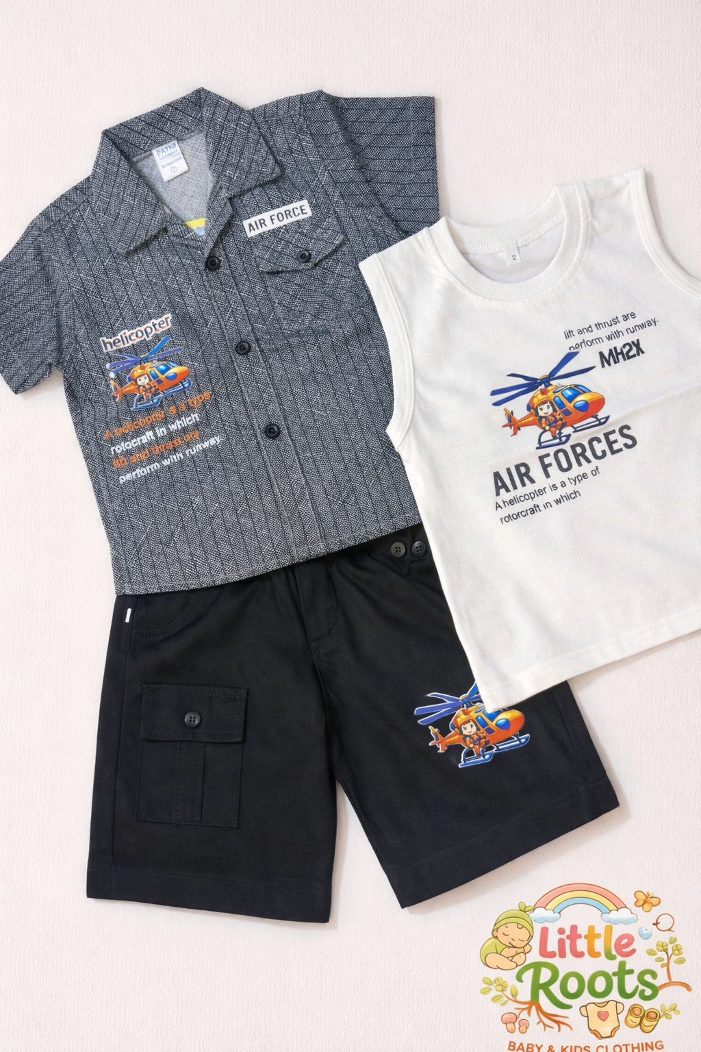 Baby Boy Air Force 3 Piece Summer Set – Shirt, Tank Top & Shorts