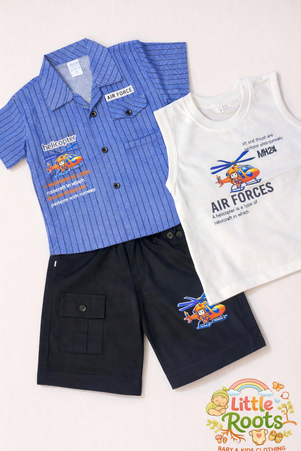 Baby Boy Air Force 3 Piece Summer Set – Shirt, Tank Top & Shorts