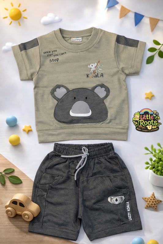 Baby Boy Koala Summer Set – Soft Cotton T-Shirt & Shorts 2 Piece Outfit