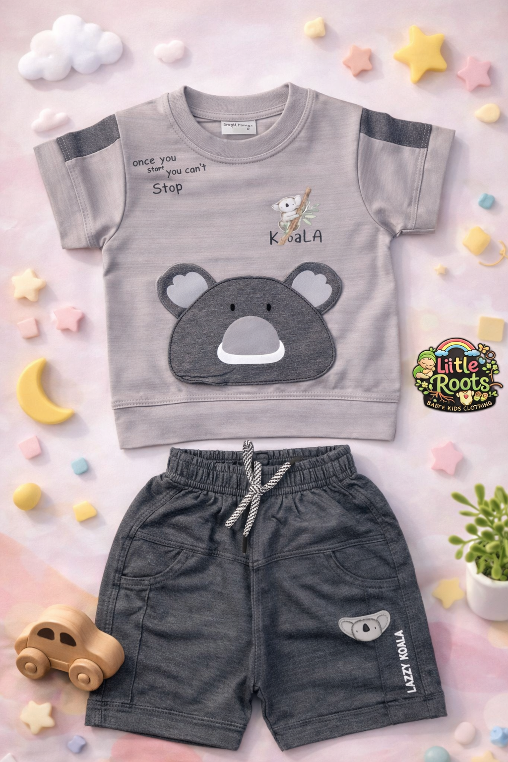 Baby Boy Koala Summer Set – Soft Cotton T-Shirt & Shorts 2 Piece Outfit