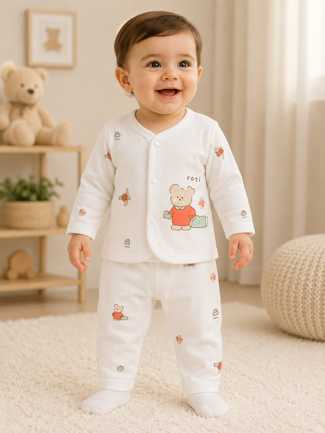 Imported 2 Piece Newborn Baby Bear Outfit Set – Lightweight Blended Fabric (0–4 Months) | LittleRoots Pakistan