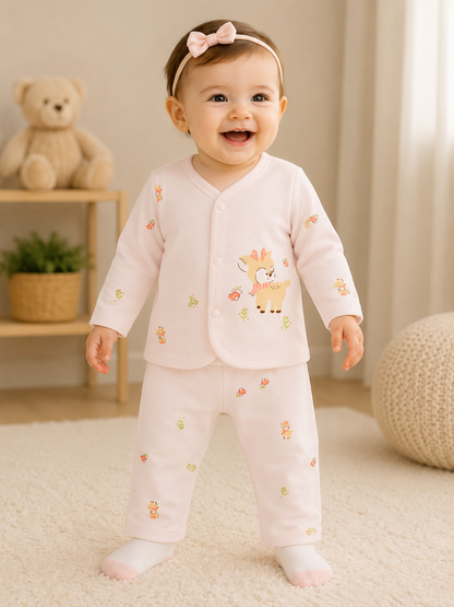 Imported 2 Piece Newborn Baby Deer Outfit Set – Lightweight Blended Fabric (0–4 Months) | LittleRoots Pakistan