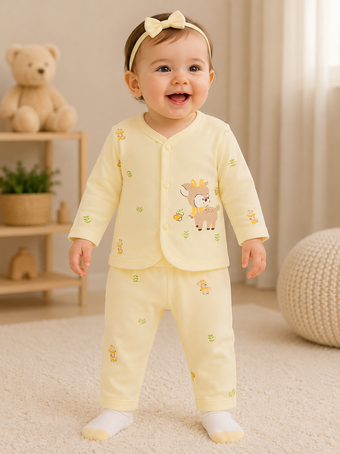 Imported 2 Piece Newborn Baby Deer Outfit Set – Lightweight Blended Fabric (0–4 Months) | LittleRoots Pakistan
