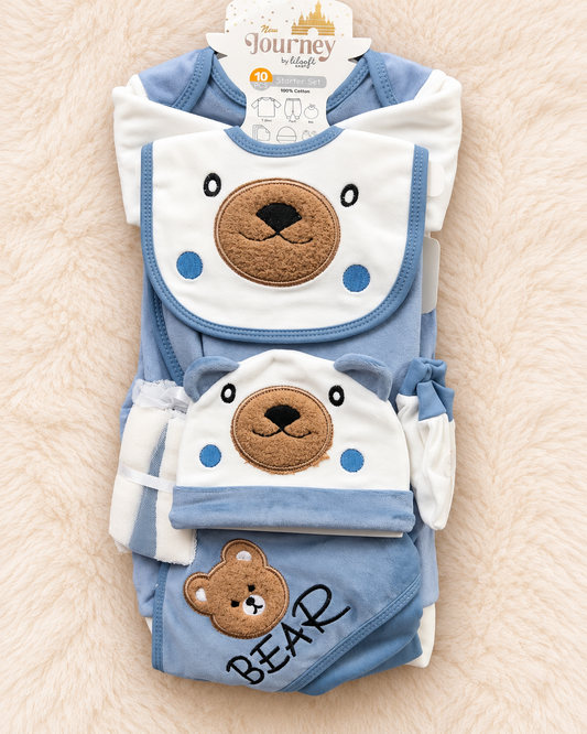 Imported Journey 10-Piece Newborn Baby Starter Set – Warm Bear Collection