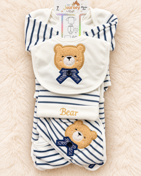 Imported Journey 7-Piece Newborn Baby Starter Set – Warm Velvet Bear Collection