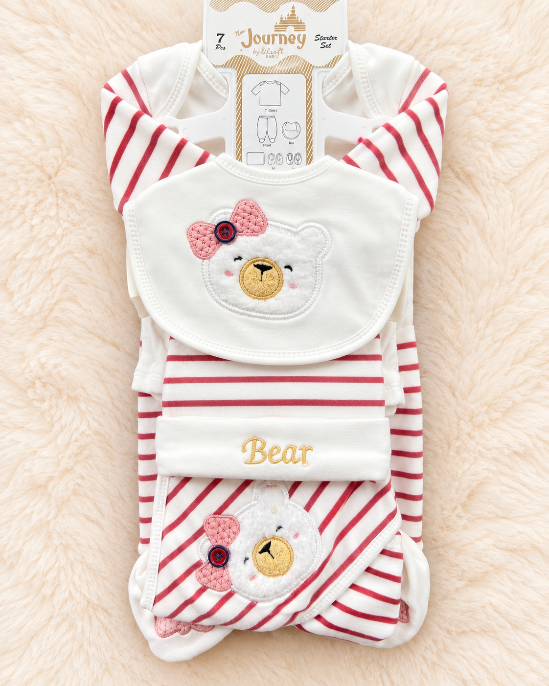 Imported Journey 7-Piece Newborn Baby Starter Set – Warm Velvet Bear Collection