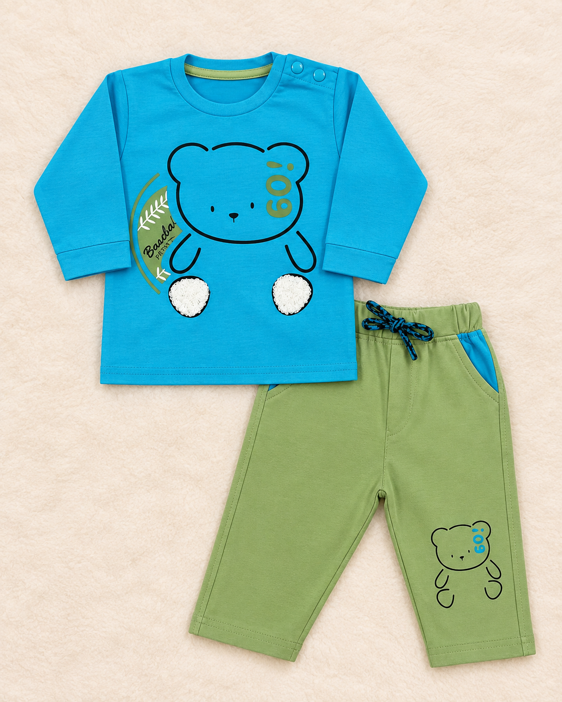 Baby Boy 2-Piece Shirt & Trouser Set – Lightweight Bear Print