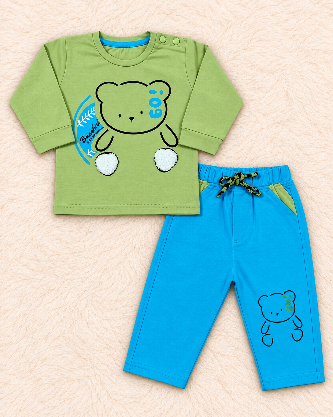 Baby Boy 2-Piece Shirt & Trouser Set – Lightweight Bear Print