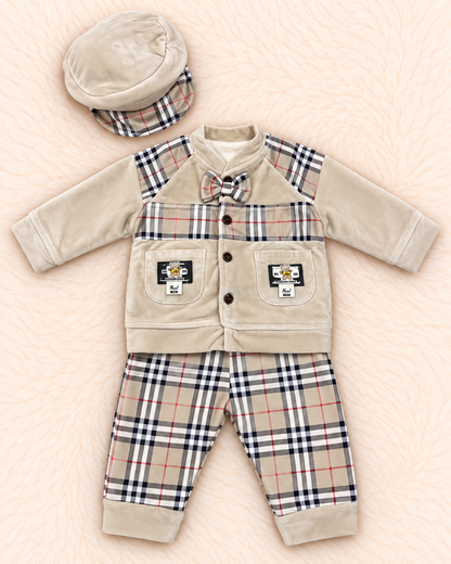 Imported Warm Velvet Baby 3-Piece Set with Cap – 0–3 Months