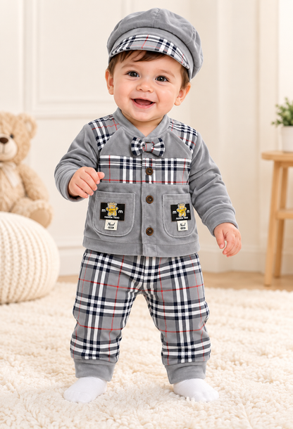 Imported Warm Velvet Baby 3-Piece Set with Cap – 0–3 Months