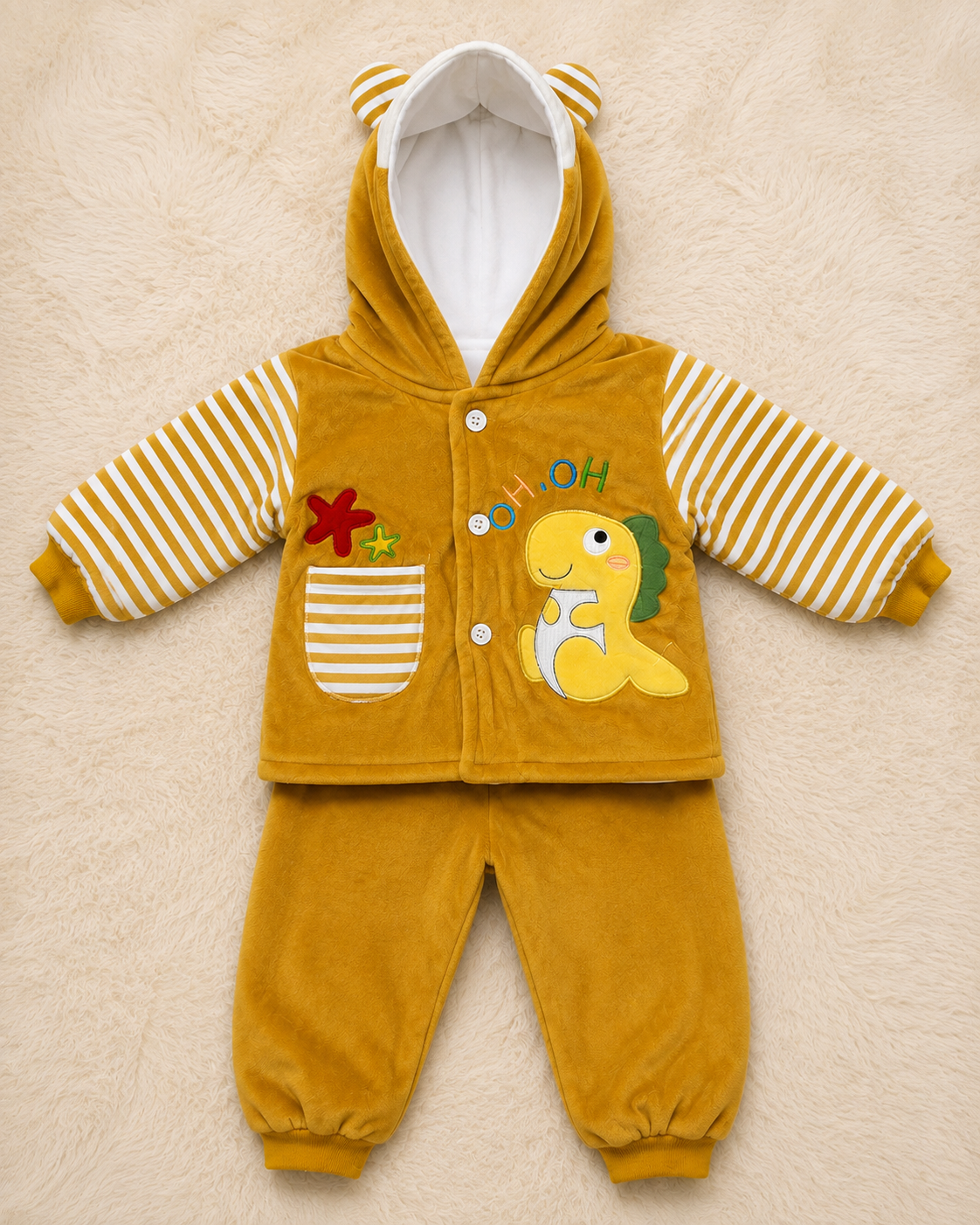 Baby Warm Hooded Jacket & Trouser Set | Cozy Winter Outfit