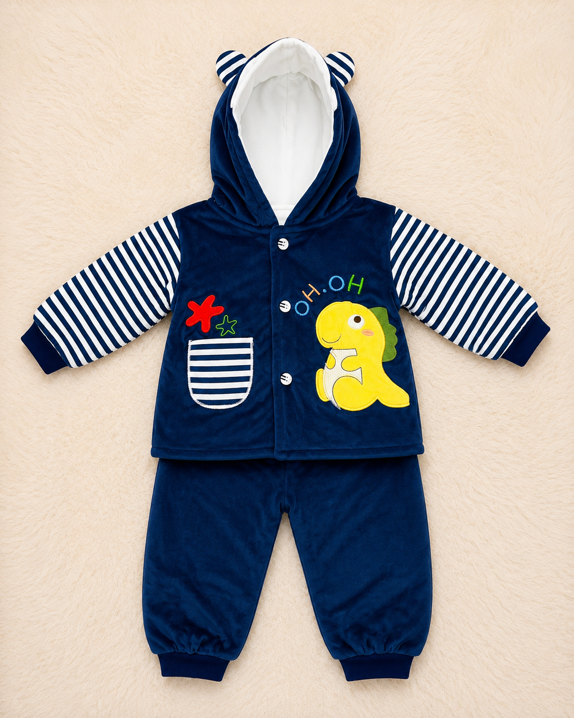 Baby Warm Hooded Jacket & Trouser Set | Cozy Winter Outfit