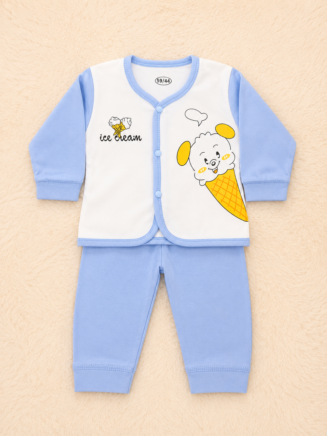 Baby Boy Full Sleeve Cotton Co-Ord Set – Dinosaur Pocket & Ice Cream Print
