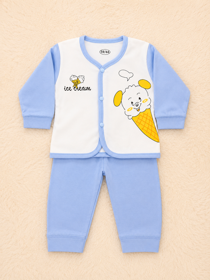 Baby Boy Full Sleeve Cotton Co-Ord Set – Dinosaur Pocket & Ice Cream Print