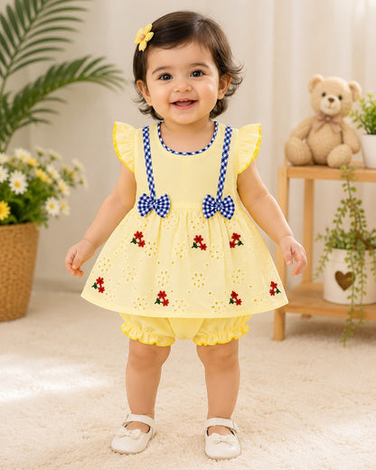 Baby Girl Floral Embroidered Dress Set with Bloomers | Soft Summer Outfit (3-9 Months)