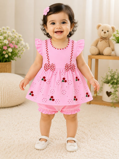 Baby Girl Floral Embroidered Dress Set with Bloomers | Soft Summer Outfit (3-9 Months)