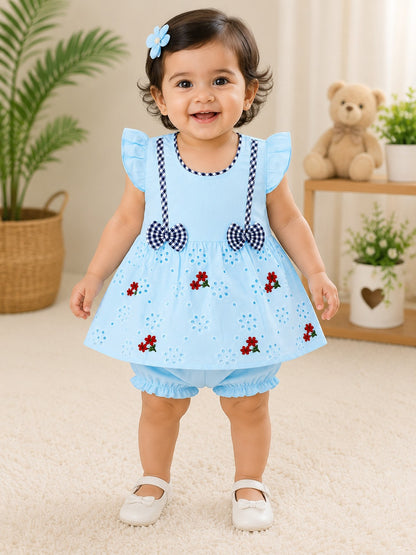 Baby Girl Floral Embroidered Dress Set with Bloomers | Soft Summer Outfit (3-9 Months)
