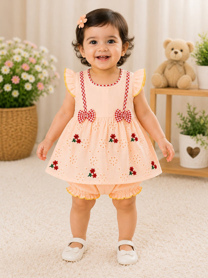 Baby Girl Floral Embroidered Dress Set with Bloomers | Soft Summer Outfit (3-9 Months)