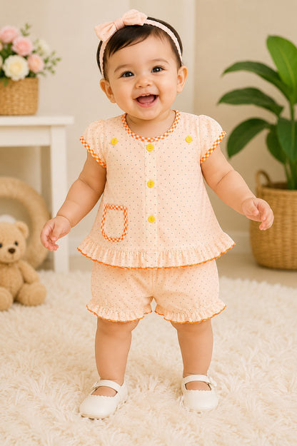 Little Dots Summer Co-Ord Set for Baby Girls – Soft Cotton Top & Shorts (0-6 Months)