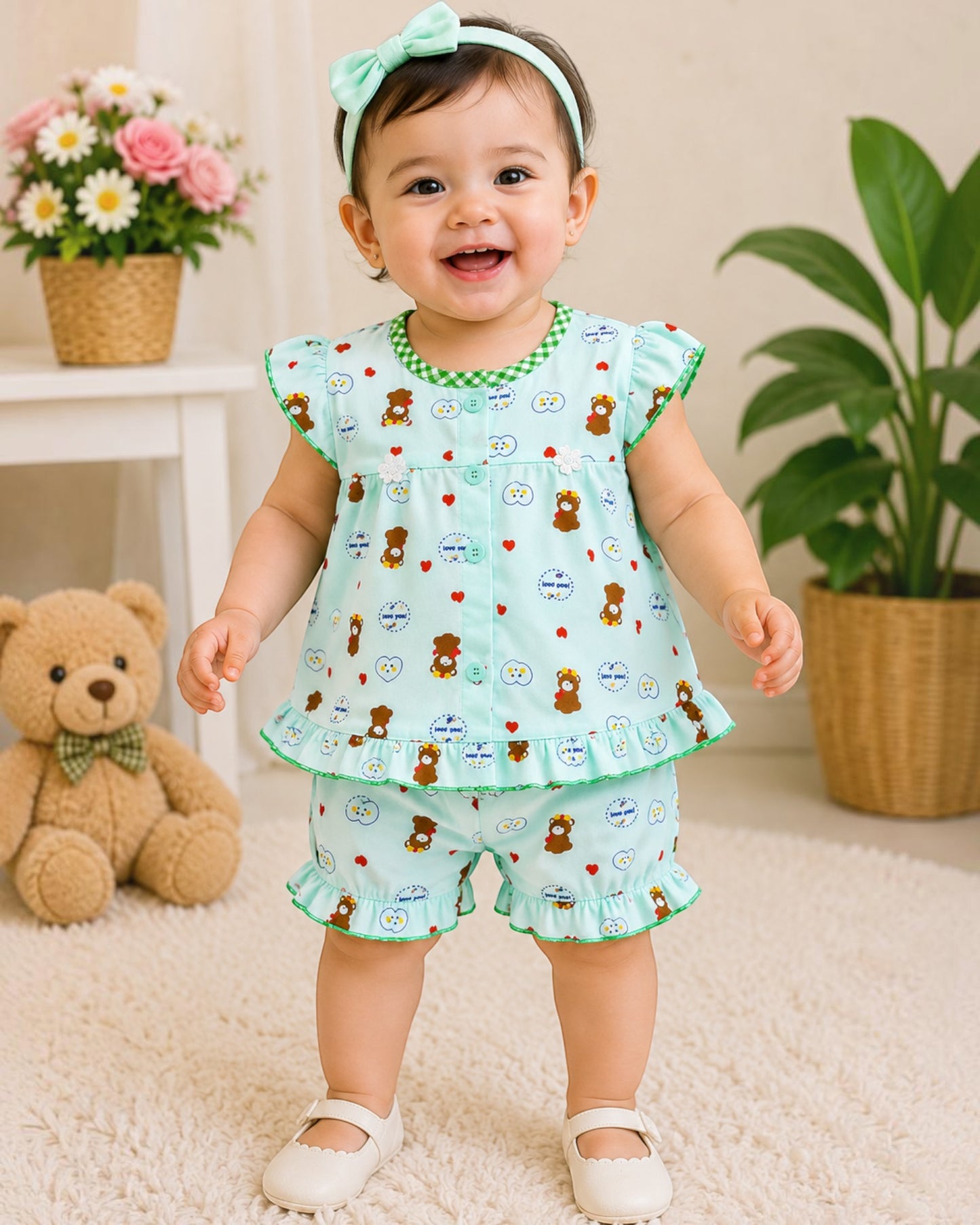 Imported Teddy Love Baby Girl Summer Co-Ord Set – Soft Cotton 2 Piece Outfit (0-3 Months, 3-6 Months)