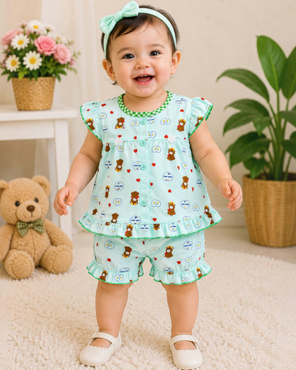 Imported Teddy Love Baby Girl Summer Co-Ord Set – Soft Cotton 2 Piece Outfit (0-3 Months, 3-6 Months)
