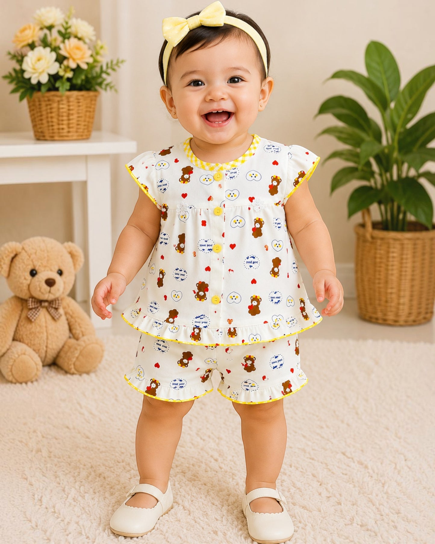 Imported Teddy Love Baby Girl Summer Co-Ord Set – Soft Cotton 2 Piece Outfit (0-3 Months, 3-6 Months)
