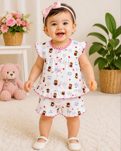 Imported Teddy Love Baby Girl Summer Co-Ord Set – Soft Cotton 2 Piece Outfit (0-3 Months, 3-6 Months)